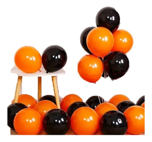 Base Para 7 Globos + Gratis Globos Naranja Y Negro Latex