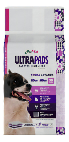 Tapete Higiênico Para Cães Ultra Pads 60x80 C/ 30 Un Lavanda