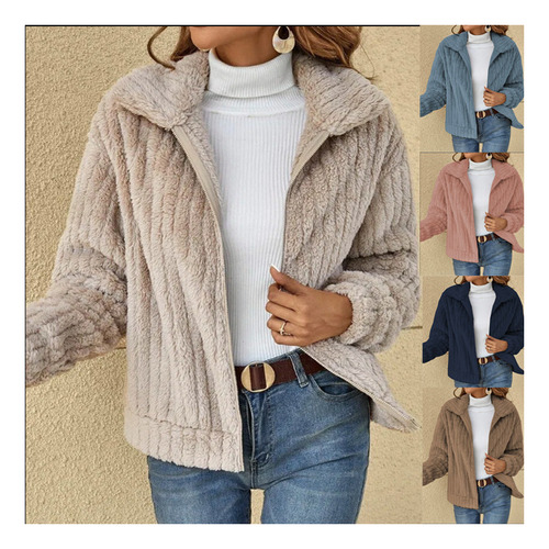 Chaqueta Corta Con Solapa Tipo Cárdigan De Felpa Para Otoño-