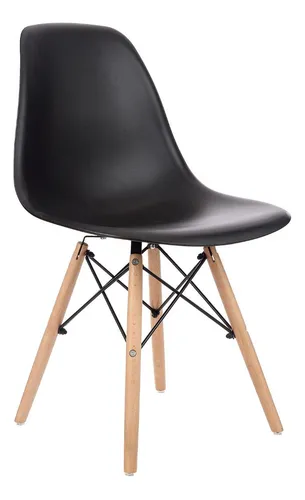 Kit 4 Cadeiras De Jantar Pé Palito Charles Eames Estrutura Da Cadeira Madeira Assento Preto