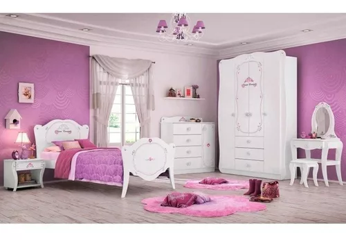 Jogo de Quarto Infantil Princesa Encantada Pura Magia Branco/Rosa