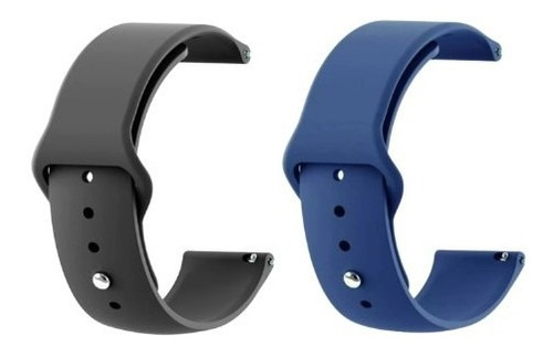 Kit Pulseira 20mm Silicone Sport Para Relógio E Smartwatch Cor Preto-azul Escuro Largura 20 Mm