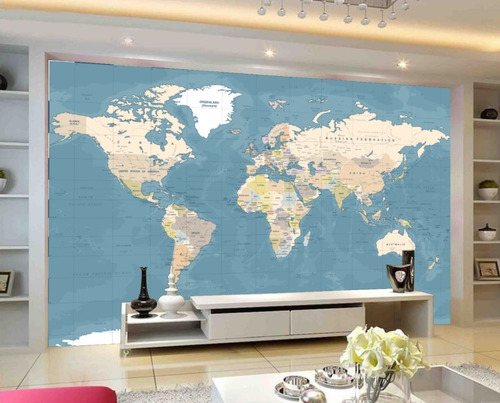 Imagem 1 de 5 de Painel Adesivo Mural Parede Mapa Mundi Didático 1m²