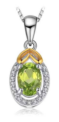 Collar Cadena Para Mujer Piedra Peridoto Natural Plata 925