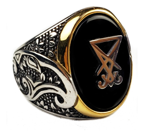 Anillo Sigilo De Lujo Satanas Baphomet  Acero Inoxidable