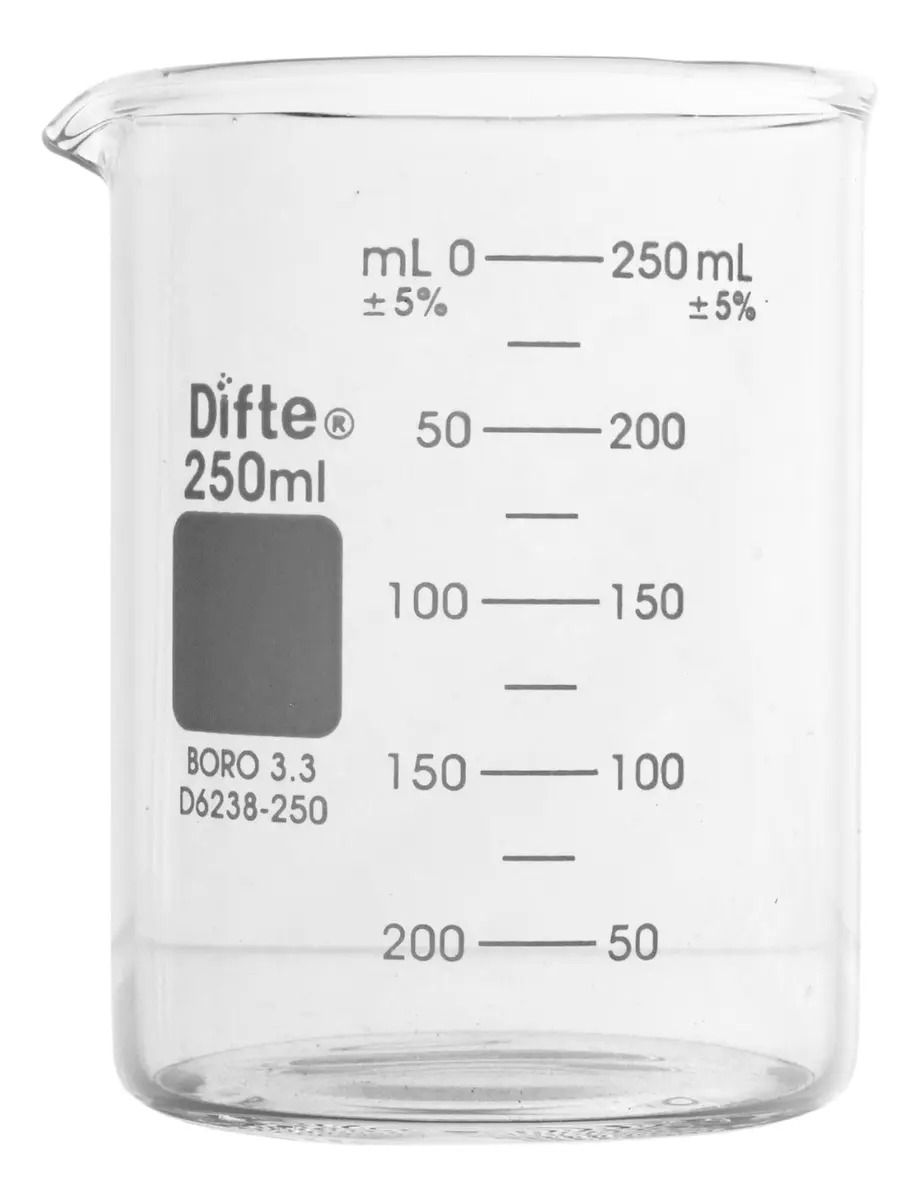 Vaso de Precipitado Difte D6238-250 250 ml 7 cm 9.5 cm Vidrio Graduado