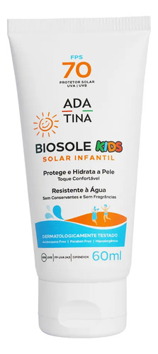 Protetor Solar Ada Tina Infantil Biosole Kids Fps70 60ml