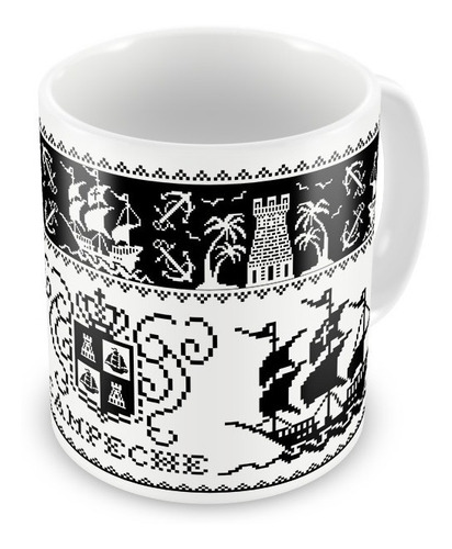 Imagen 3 de 3 de Taza Blusa Campechana Bordado Escudo De Campeche Y Galeón