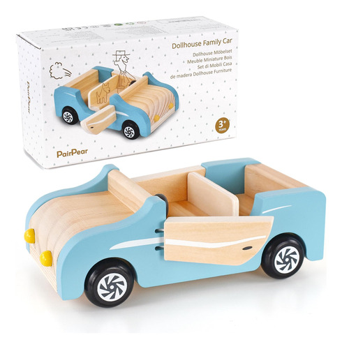 Pairpear Coche Familiar De Madera Para Munecas, Juguetes De