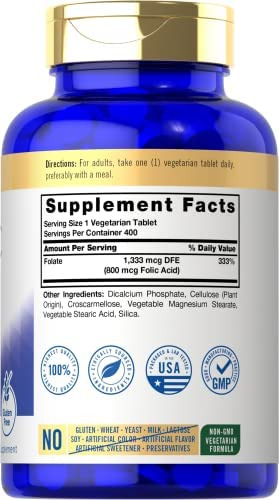 Suplemento de ácido fólico Carlyle, 800 mcg, tabletas, 40