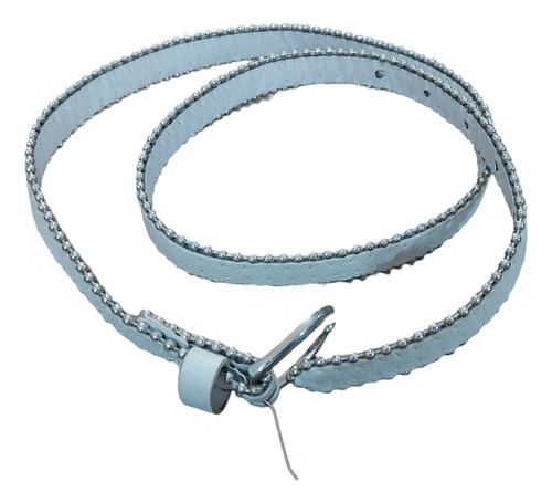 Cinturon Simil Cuero Blanco Con Perlas Plata Alrederor Blanco 90 (Usado)