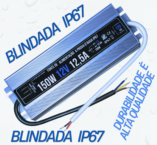 05pçs Fonte Blindada Bivolt Automátic P/ Led Ip67 150w 12,5a