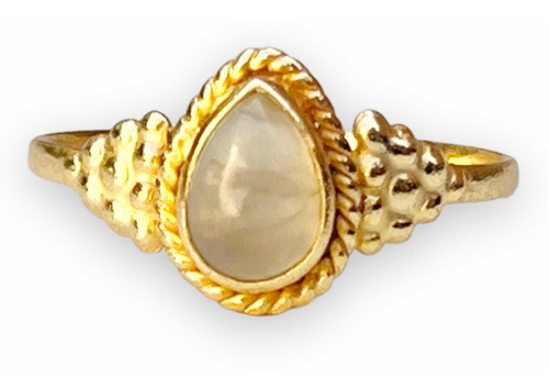 Anillo Indi Plata 925 Bañado Oro 24k Prehnita