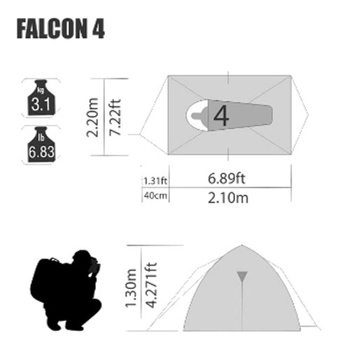 Carpa Iglu Ntk Falcon 4 Personas 1000 Mm 3 Estaciones 2,7 Kg