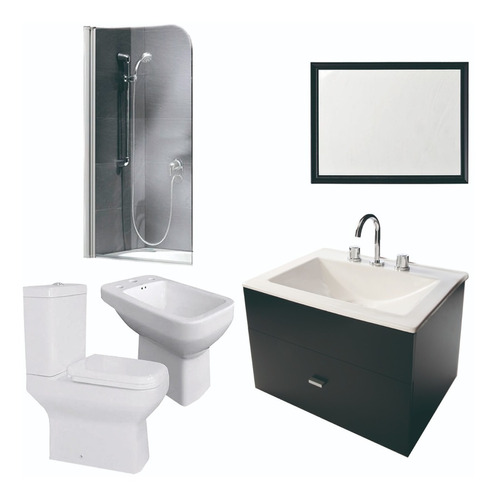 Combo De Baño Inodoro Griferia Hydro Mampara Vanitory 60cm 