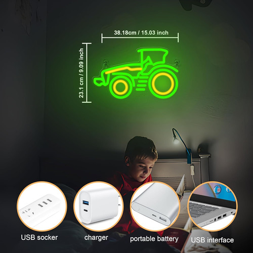 Letrero De Neón De Tractor, Luz Led Regulable Para Pared De