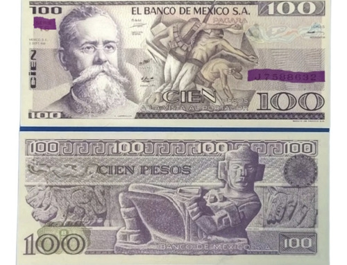 Billete México Años 80 De 100 Pesos Carranza Unc Nuevo 