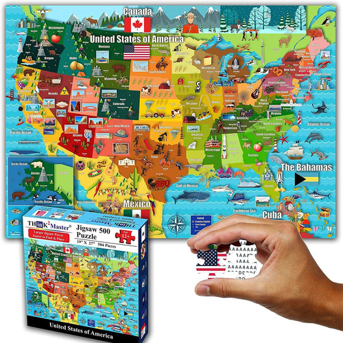 Think2master Colorido Mapa De Estados Unidos 500 Piezas...