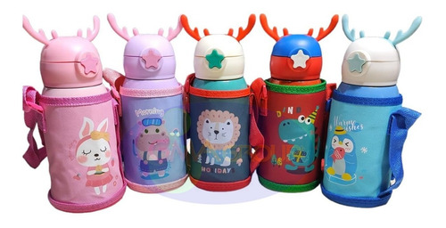 Imagen 7 de 8 de Botella Acero Cantimplora Correa Infantil Personajes 500 Ml