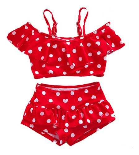 Bebé Niña Lindo Trajes De Baño Rojo 2 Piezas De Punto Bl.