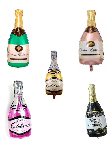 Pack 5 Globos Metalizados Botellas Champagne Grande 80cm