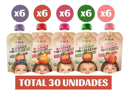 Ama Mix Pure De Fruta Orgánico Papilla Colado 30x90grs 