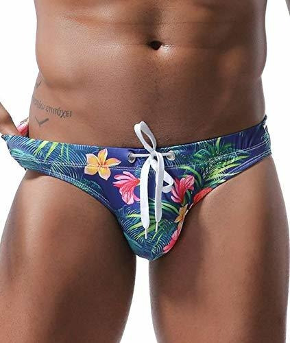 Mizok Mens Swim Briefs Sexy Low Rise Flowers Print G2qmc