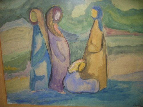 Cuadro.acuarela.rojl Minces.mujeres Árabes.israel.1962-..