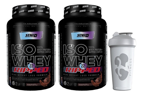 Proteinas Iso Whey Ripped 1 Kg X 2 Star Nutrition + Vaso Sabor Chocolate