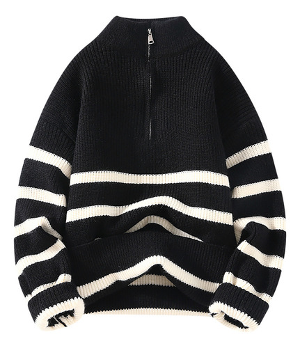 Sudadera De Punto A Rayas Con Cuello De Tortuga Y Cuello Red