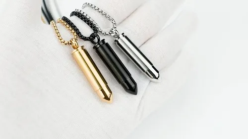 Collar De Urna De Bala Para Cenizas, Cadena De Caja De Acero