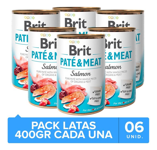 6 X Latas Brit Care Paté & Meat Salmón 400gr C/u Para Perro