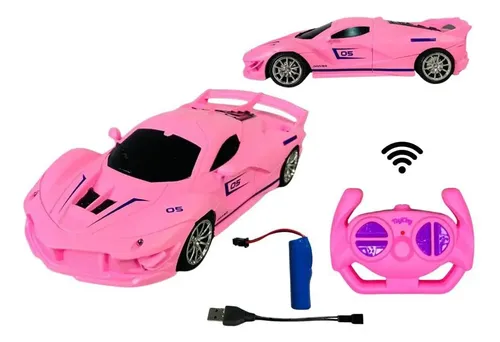 Carrinho Controle Remoto Recarregável Rosa Roxo 1:18 Guedes Brinquedo Infantil