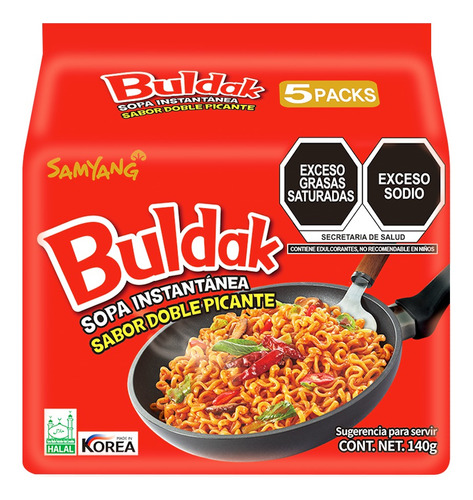 Ramen Coreano Doble Picante Multibolsa 5 Piezas 140g C/u 