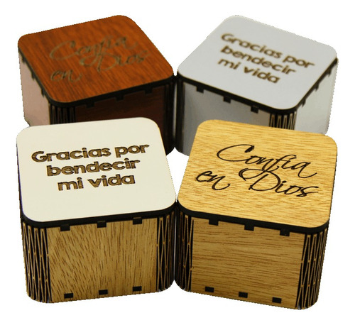 Caja Chica Cuadrada Tapa Madera Fp Frases Cristianas Pack X2