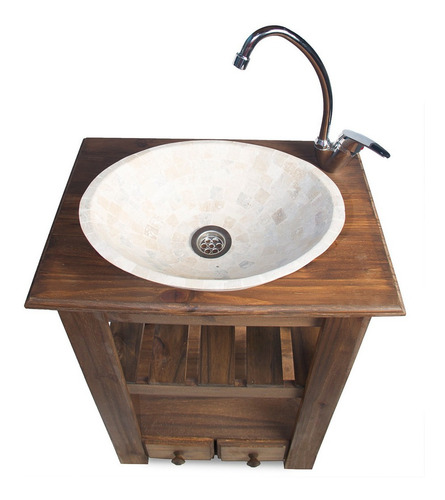 Imagen 6 de 10 de Set Completo Bacha Travertino Griferia Mueble 40cm Baño.