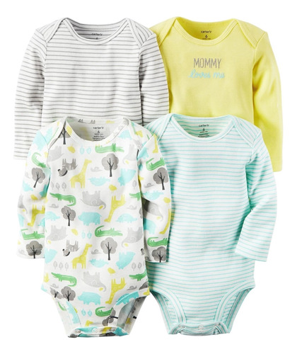 Pack Bodies Bodys Carters Algodón Estampados X 4 Manga Larga