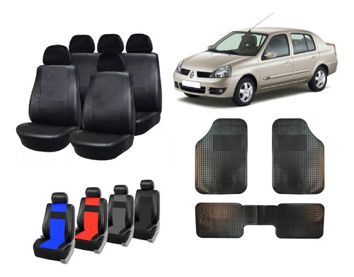 Fundas Cubre Asiento Cuerina Renault Symbol + Alfombra 3 Pzs