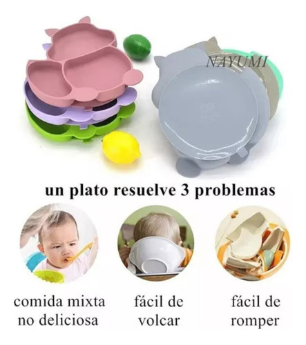 Set De Cubiertos Para Bebés Silicona Plato Antideslizante