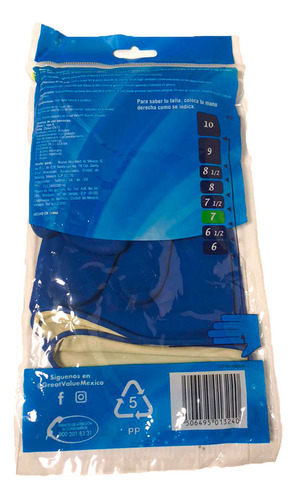 Guante Afelpado, Great Value, Azul, Ch, 5 Pzs. Azul