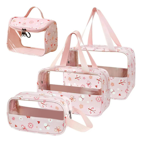 Set De Neceser Rosa De 4 Piezas, Bolsa De Cosméticos De Viaj