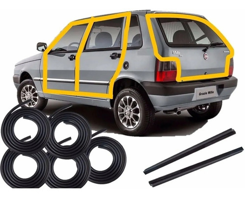 Kit Borrachas Portas Mala E Friso De Teto Fiat Uno 4 Portas