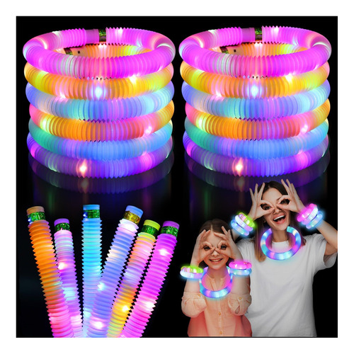 Light Up Glow Sticks Fildget Pop Tubes, Paquete De 24 Unidad