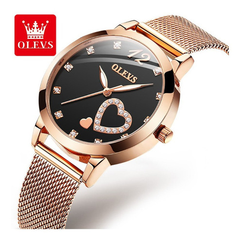 Olevs Reloj Impermeable Con Corazón De Diamantes Para Mujer Color del fondo Negro