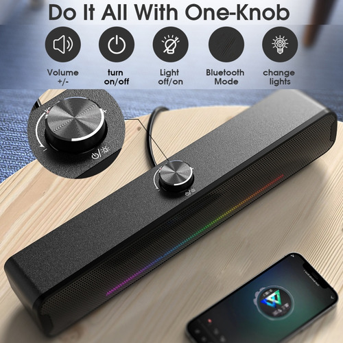Altavoz Inalámbrico Bluetooth Usb Portátil Negro Con Luz Rgb