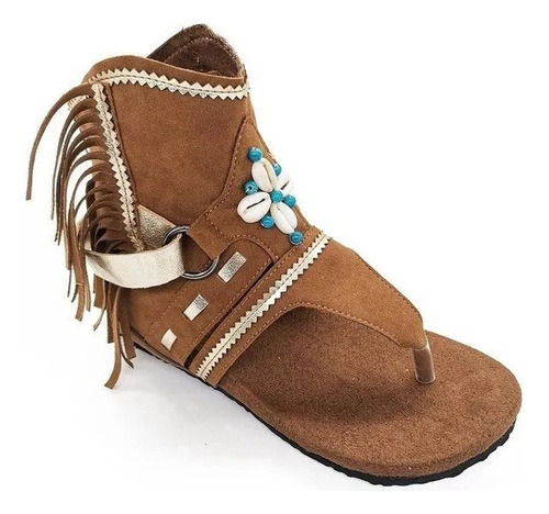 Sandalias De Bota De Playa Con Chanclas Bohemias Con Borlas