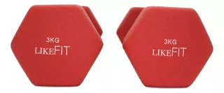 Par Mancuernas Pesa Neopreno 3 Kg Likefit Para Entrenamiento Color Rojo