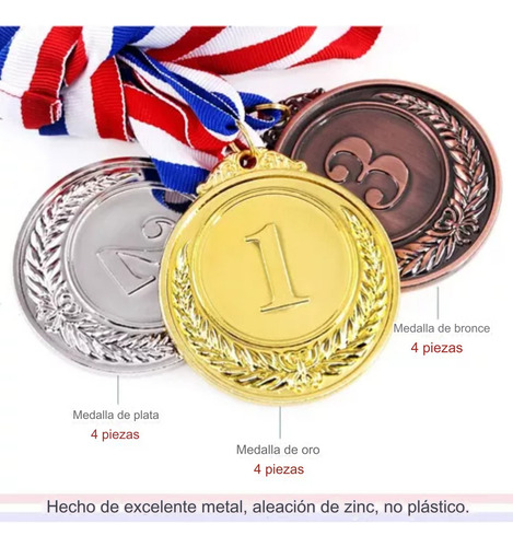 Aomux Set De 12 Medallas Metálicas De Oro Plata Y Bronce Con Lanyard Diseño Números Para Premios En Competencias Hechas De Aleación De Zinc Oro, Plata, Cobre