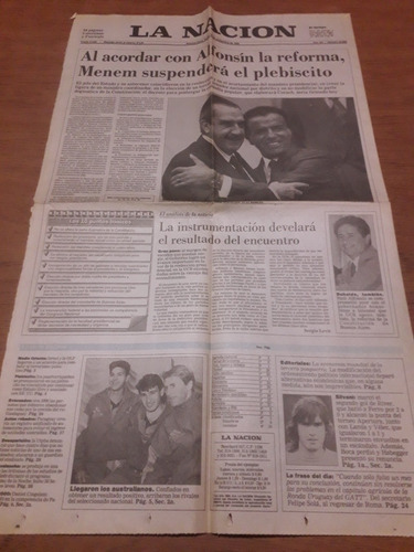 Tapa Diario Nación 15 11 1993 Pacto De Olivos Menem Alfonsín