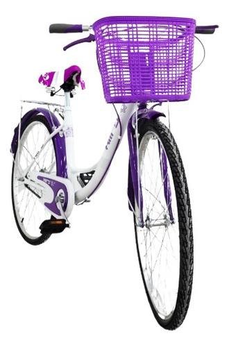 Bicicleta Urbana Rodada 26 Bicicleta Para Mujer Comodidad Color Blanco Con Morado